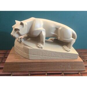 Penn State Nittany Lion Shrine Statue on Oak Wood Base  10.5"x5.5"x5"
